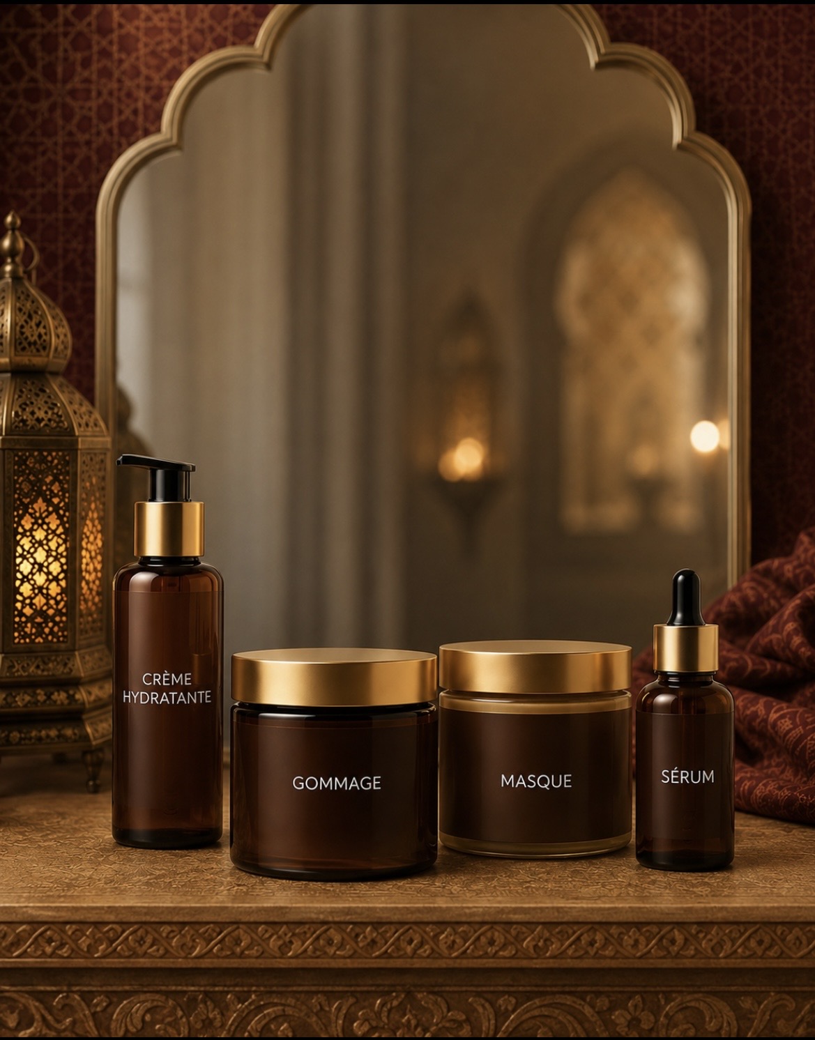 Produits de soin Aux Mille et Une Beautés — crème hydratante, gommage, masque, sérum